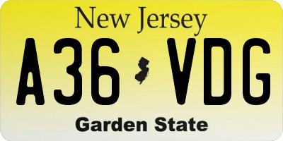 NJ license plate A36VDG