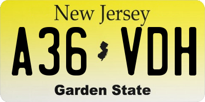 NJ license plate A36VDH