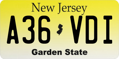 NJ license plate A36VDI