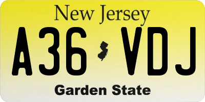 NJ license plate A36VDJ