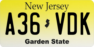 NJ license plate A36VDK