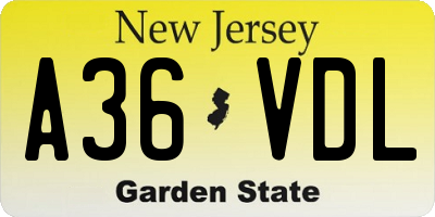NJ license plate A36VDL