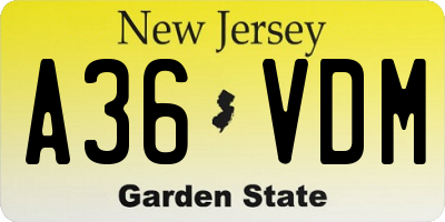 NJ license plate A36VDM