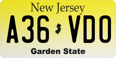 NJ license plate A36VDO