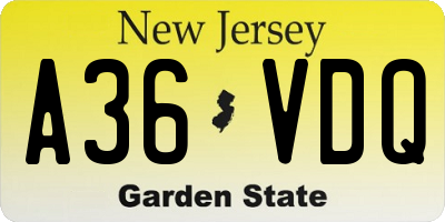 NJ license plate A36VDQ
