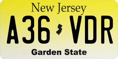 NJ license plate A36VDR
