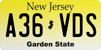 NJ license plate A36VDS