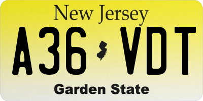 NJ license plate A36VDT