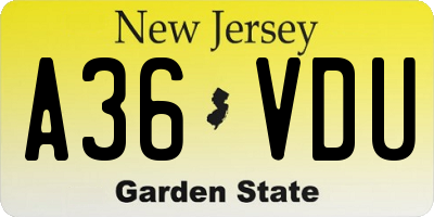 NJ license plate A36VDU