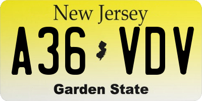 NJ license plate A36VDV