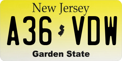 NJ license plate A36VDW