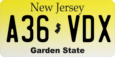 NJ license plate A36VDX