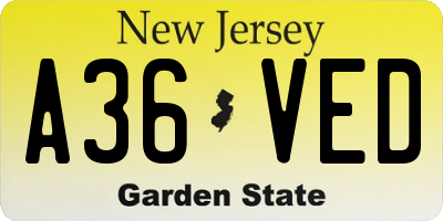 NJ license plate A36VED