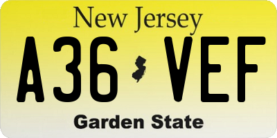 NJ license plate A36VEF