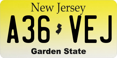 NJ license plate A36VEJ