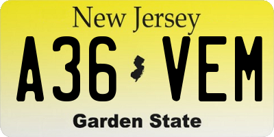 NJ license plate A36VEM