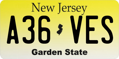 NJ license plate A36VES
