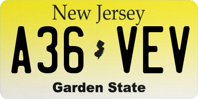 NJ license plate A36VEV