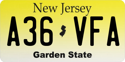 NJ license plate A36VFA