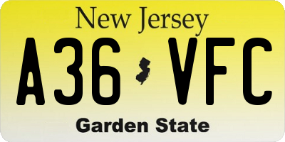 NJ license plate A36VFC