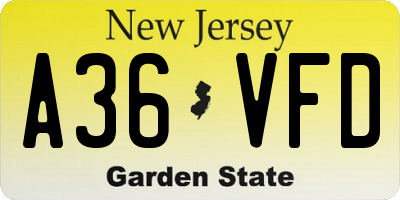 NJ license plate A36VFD
