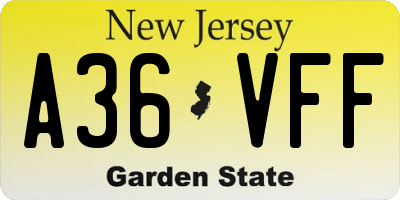 NJ license plate A36VFF