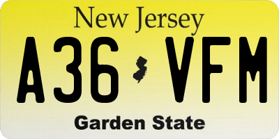 NJ license plate A36VFM