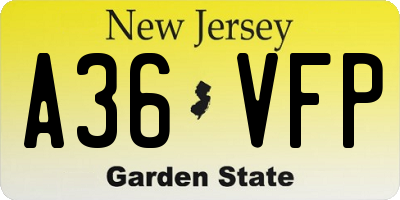 NJ license plate A36VFP