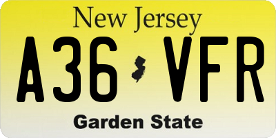NJ license plate A36VFR