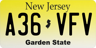 NJ license plate A36VFV