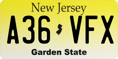 NJ license plate A36VFX
