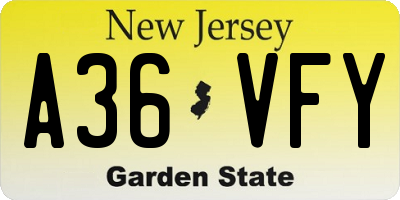 NJ license plate A36VFY
