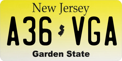 NJ license plate A36VGA