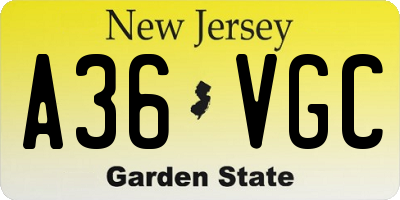 NJ license plate A36VGC