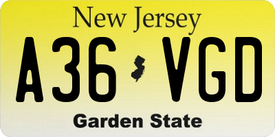NJ license plate A36VGD