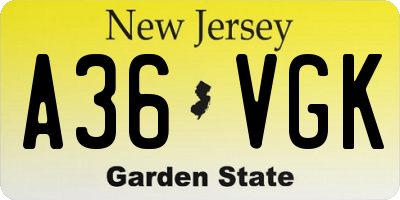 NJ license plate A36VGK