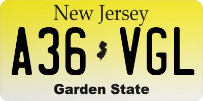 NJ license plate A36VGL