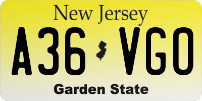 NJ license plate A36VGO
