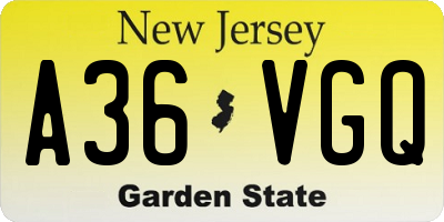 NJ license plate A36VGQ