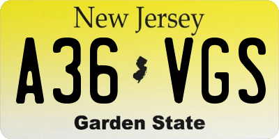NJ license plate A36VGS