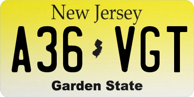 NJ license plate A36VGT