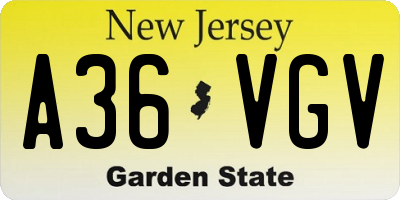 NJ license plate A36VGV