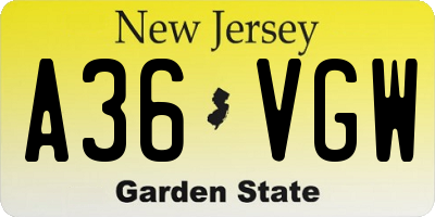 NJ license plate A36VGW