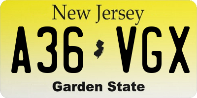 NJ license plate A36VGX