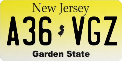 NJ license plate A36VGZ