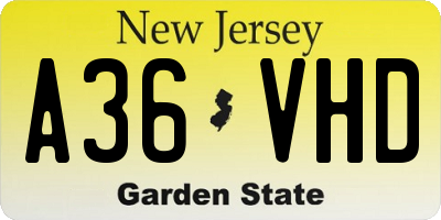 NJ license plate A36VHD