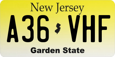 NJ license plate A36VHF