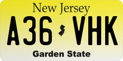 NJ license plate A36VHK