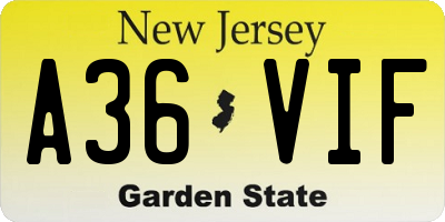 NJ license plate A36VIF