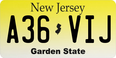 NJ license plate A36VIJ